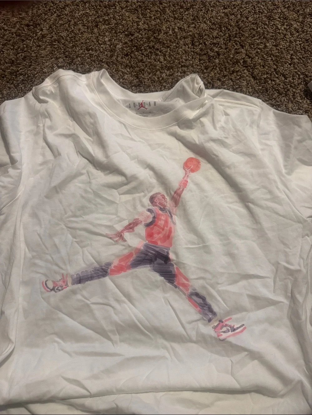 Jordan White Tee with Pink and Black Jumpman Artwork